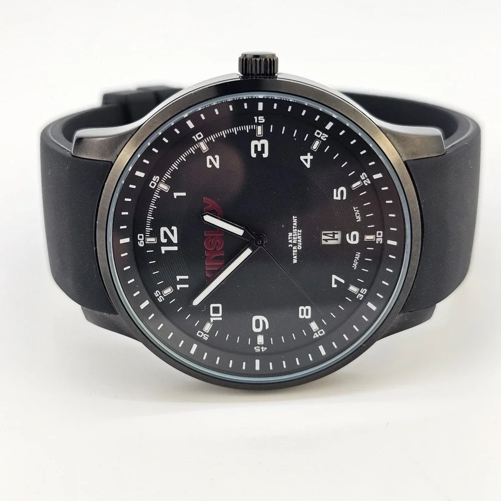 Men's Analog Watch 45MM Black Dial Black Plastic Bands New Battery